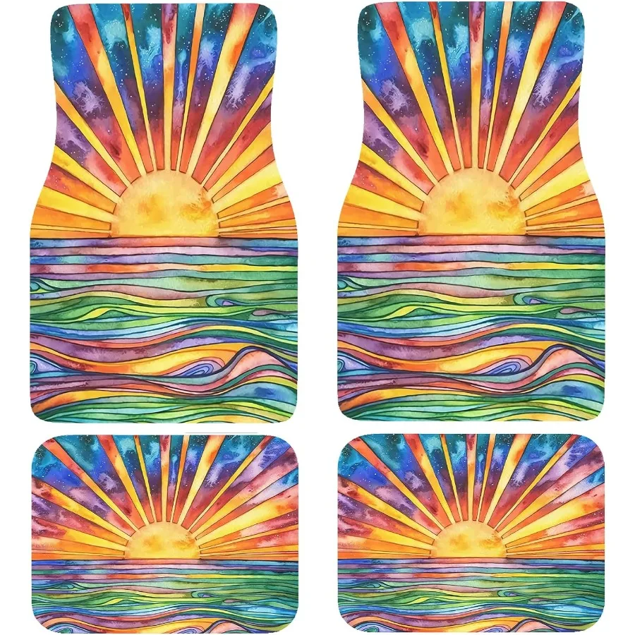 

Artistic Fabric Car Floor Mats with NonSlip Rubber Backing for Front and Rear Installation Colorful Sunset Design WaterAbsorbin