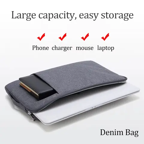 Laptop Bag for Macbook Air M2 Case 11" 14" 15.6" Inner Bladder For Macbook Pro Air M1 Lenovo Dell HP Huawei Xiaomi Denim Bag