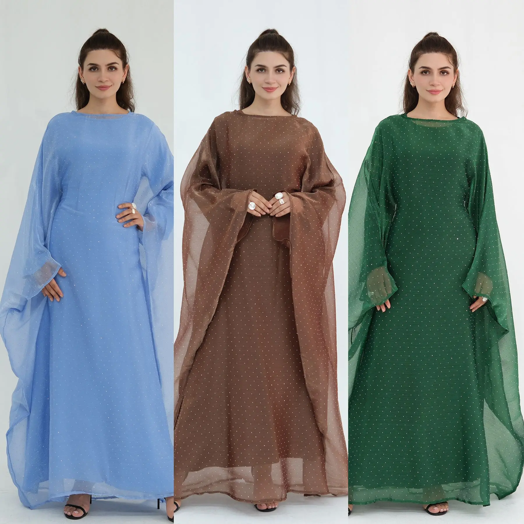 Eid Dress Women Muslim Mesh Jalabiya Kaftan Vestidos Arab Long Robe Hot Drilling Ramadan Dubai Party Dresses 2026
