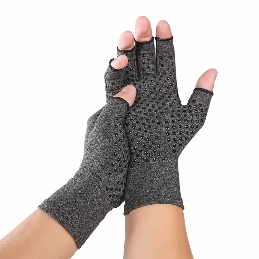 1 Pair Compression Arthritis Gloves Rehabilitation Semi-finger Gloves Hand Brace Nonslip Therapy Wristband for Joint Pain Relief