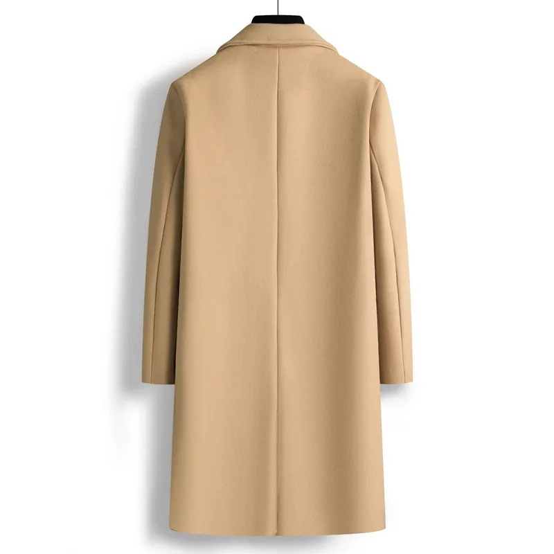 New Autumn Winter Men's Double Breasted Woolen Coats Solid Color Business Casual Mid-Length Outwear Male England Style Trench