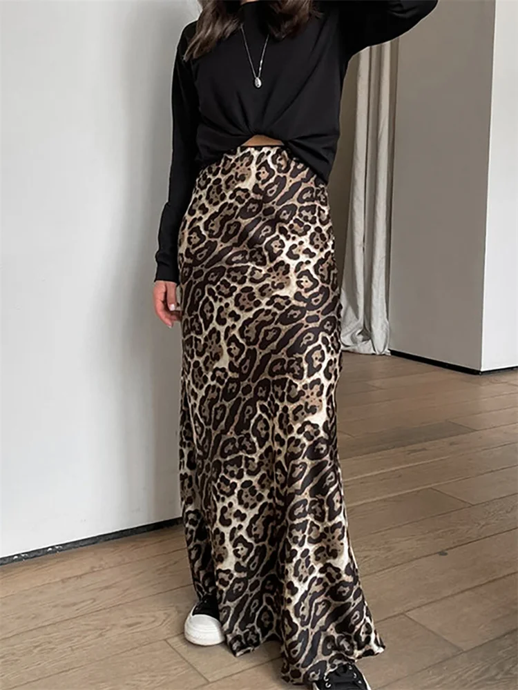 Tossy Leopard Printed High Waist Maxi Skirt Female Summer 2024 Elegant Patchwork Streetwear Fashion Slim Women\'s Long Skirt New