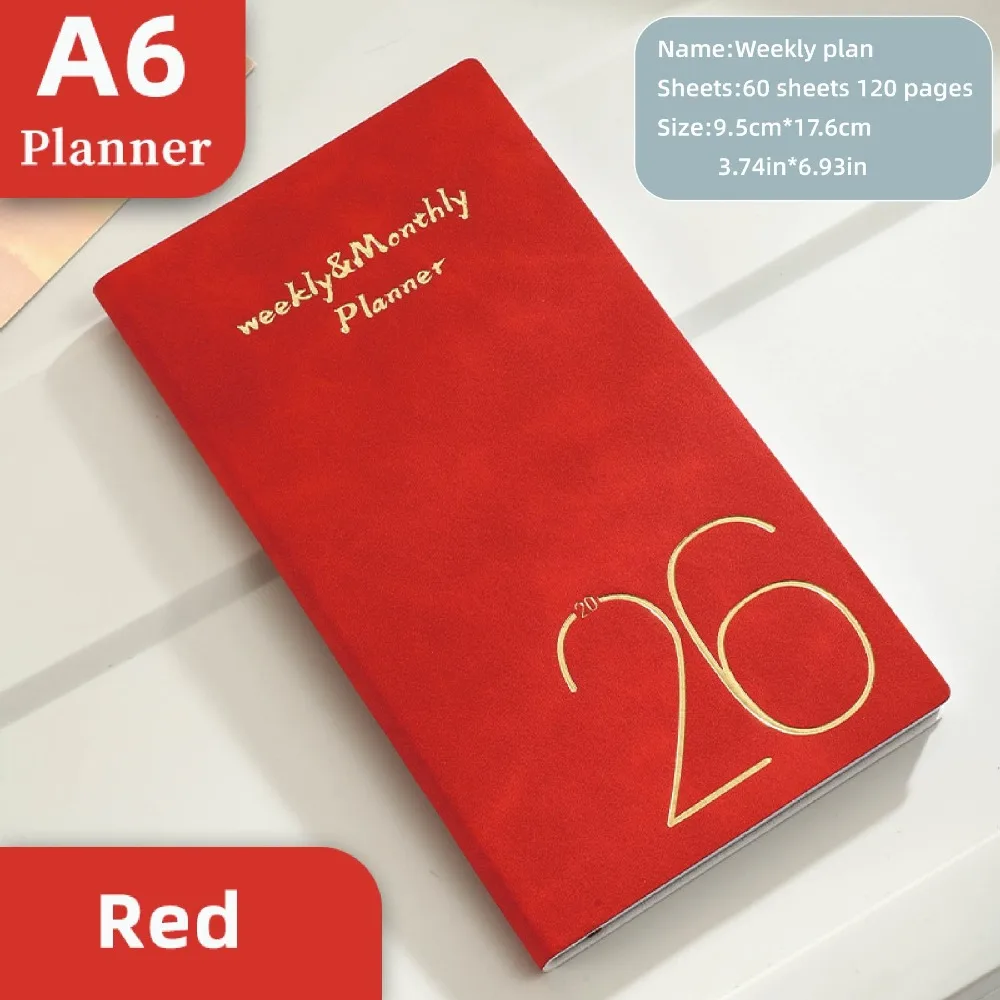 High Quality A6 2026 Agenda Book To Do List with Calendar Daily Weekly Planner English Notepad School Office