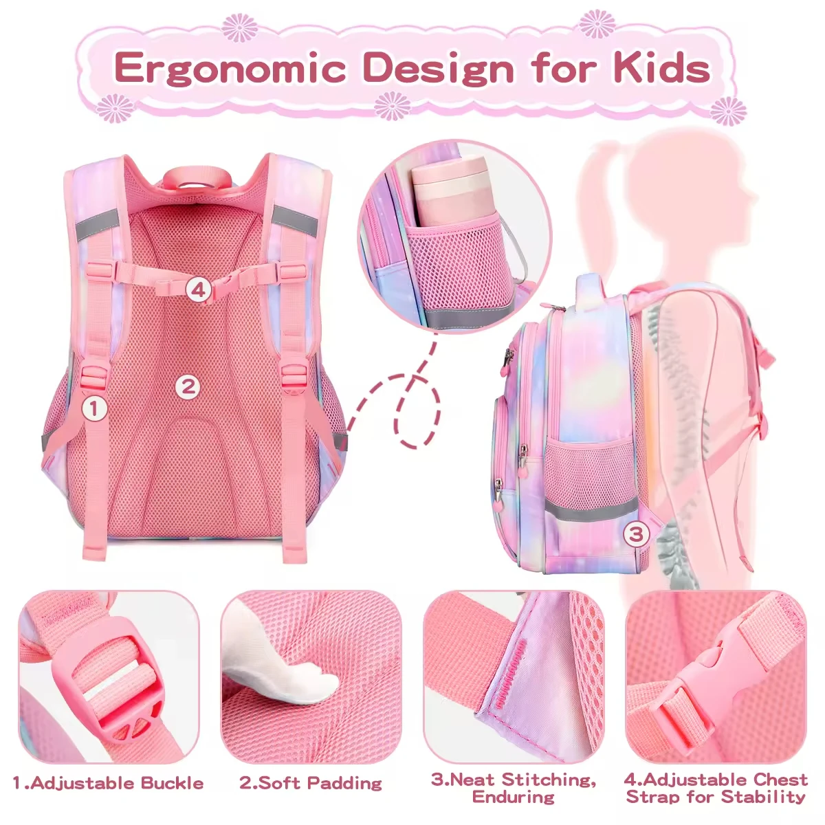 AOK-Sac à Dos avec Queue de Poisson Rose pour Enfant Fille, Cartable d\'École Primaire, Nouvelle Collection