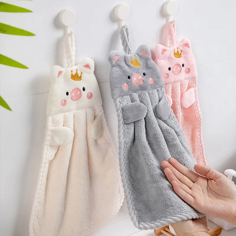 Hangable Kitchen Towel Household Soft Bathroom Coral Velvet Towel Korean Style Hand Towel Cartoon Style Kitchen Towels