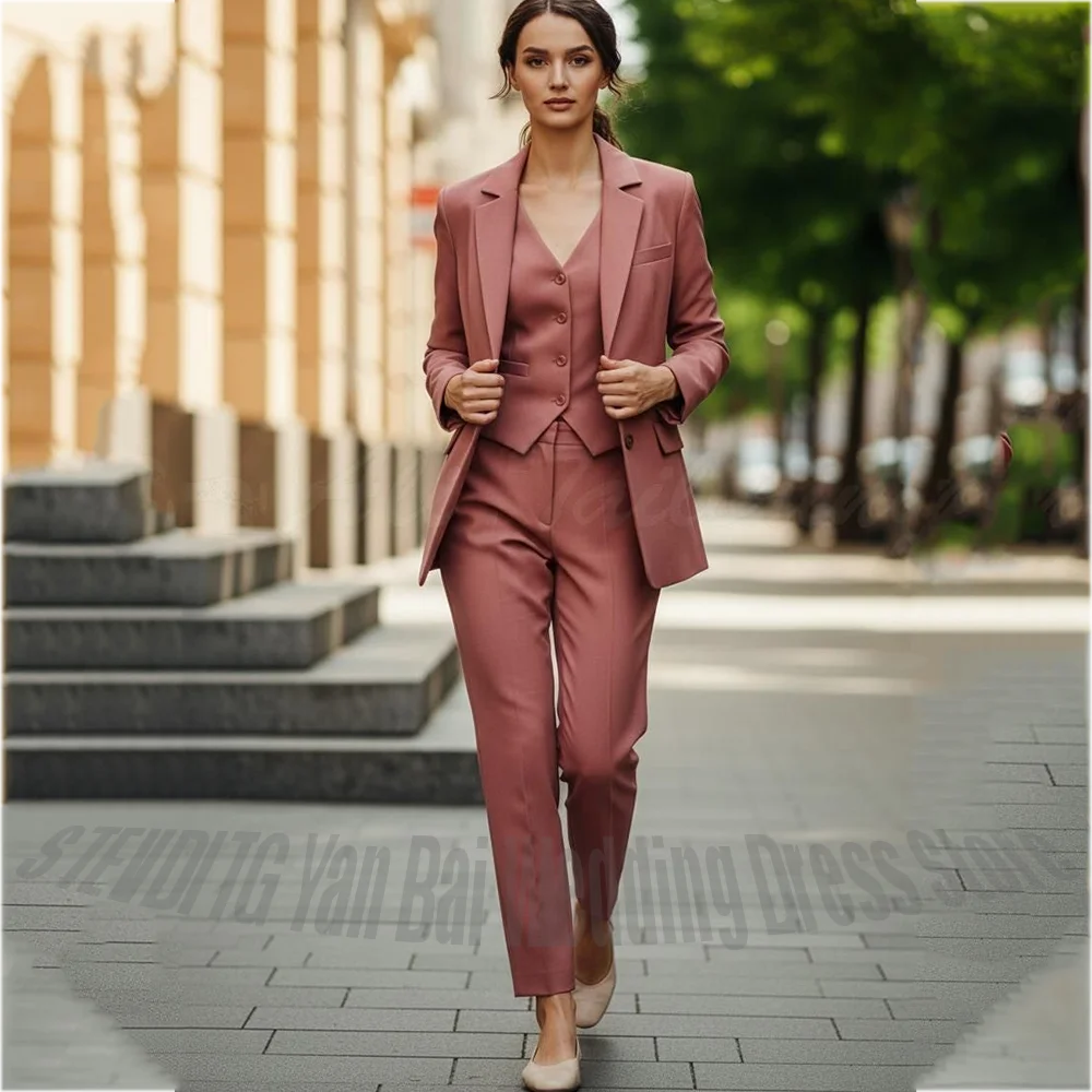 

Slim Fit High Quality Women Suit 3 Piece Notched Lapel Solid Color Jacket Vest Pants Professional Business Meeting Formal Set