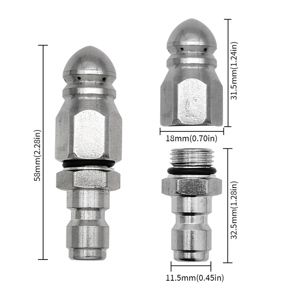 Buse de tuyau de vidange à pression en acier inoxydable, jet d'égout, buse de tuyau d'égout pour Rapty Dirty, 1 po, 4 po, 2 pièces