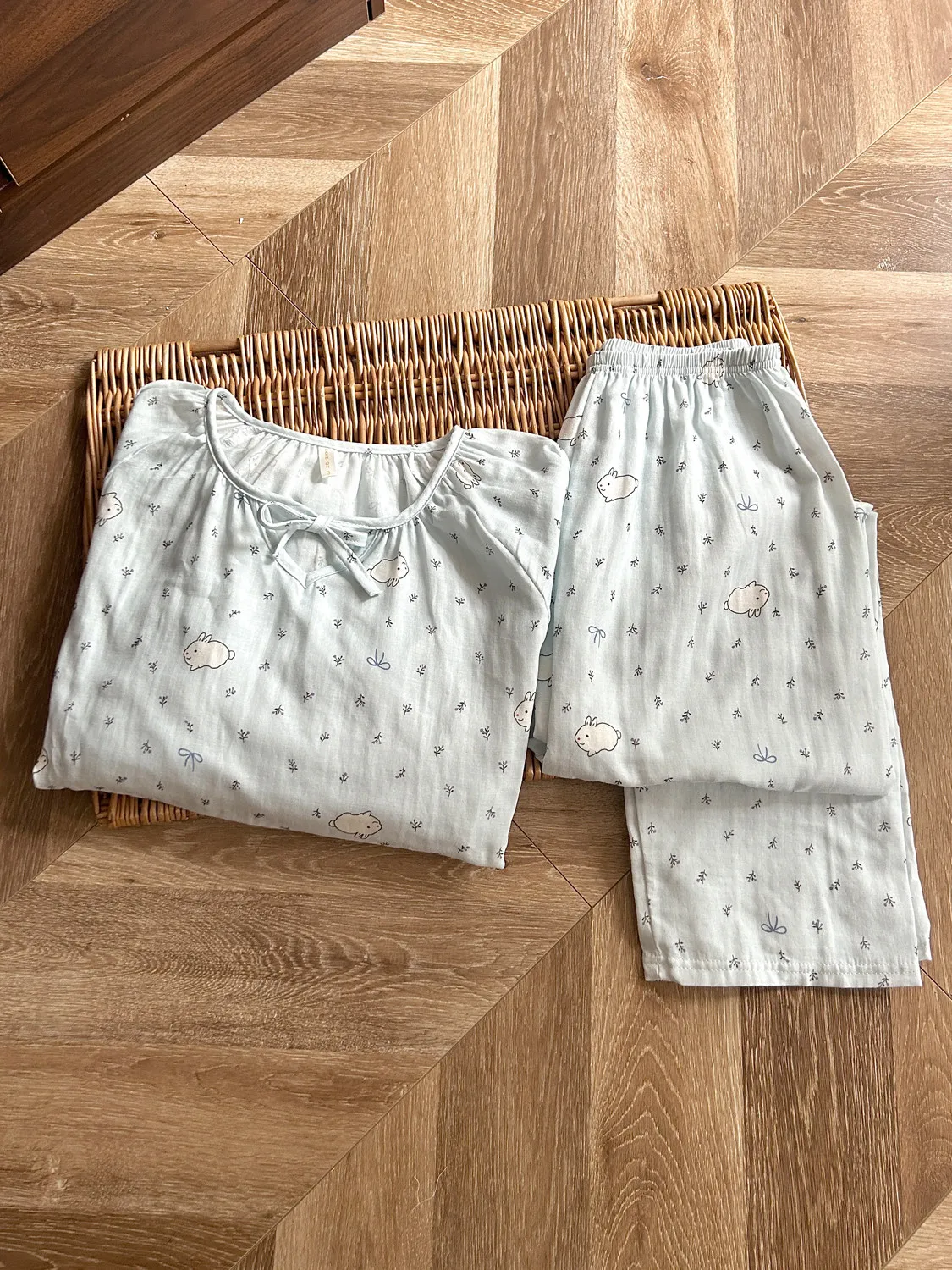 

Korean Style Sweet Salt Rabbit Sleepwear Women's Spring Autumn Thin Comfortable Long Sleeve Long Pants Set Summer Home Clothe...