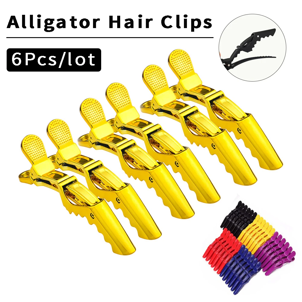 6pcs/lot Hairdressing Gold Alligator Hair Clip Salon Perm Hair Dye Plastic Hairpin Black Haircut Clip Partition Styling Clips