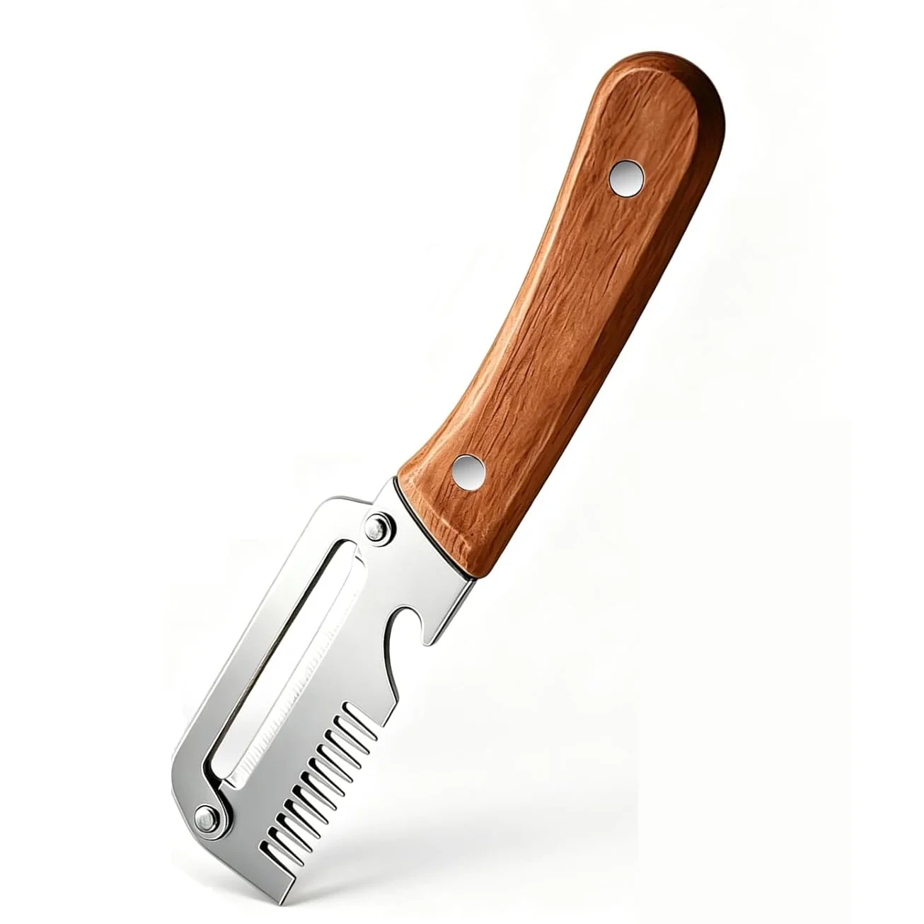 Multifunktionaler Gemüseschäler aus Edelstahl mit Holzgriff, Obst- und Kartoffelschneider, Flaschenöffner, Küchen-Schälwerkzeuge