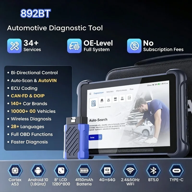 Wholesale 892BT 35 Resets Free Updates Professional CANFD DOIP Diagnostic Tools Intelligent AI Full System OBD2 Car Scanner