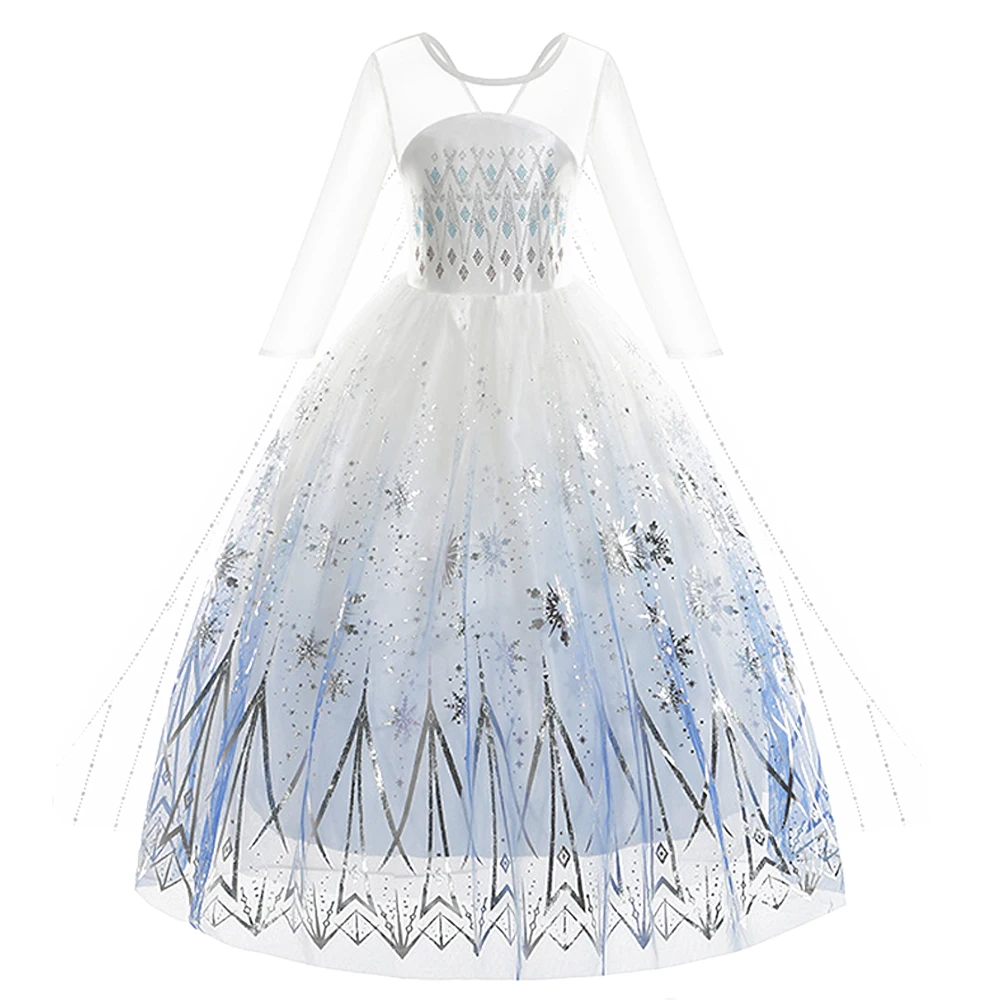 Children Carnival White Elsa Cosplay Dress Girls Elegant Princess Costume Kids Halloween Birthday Party Clothes