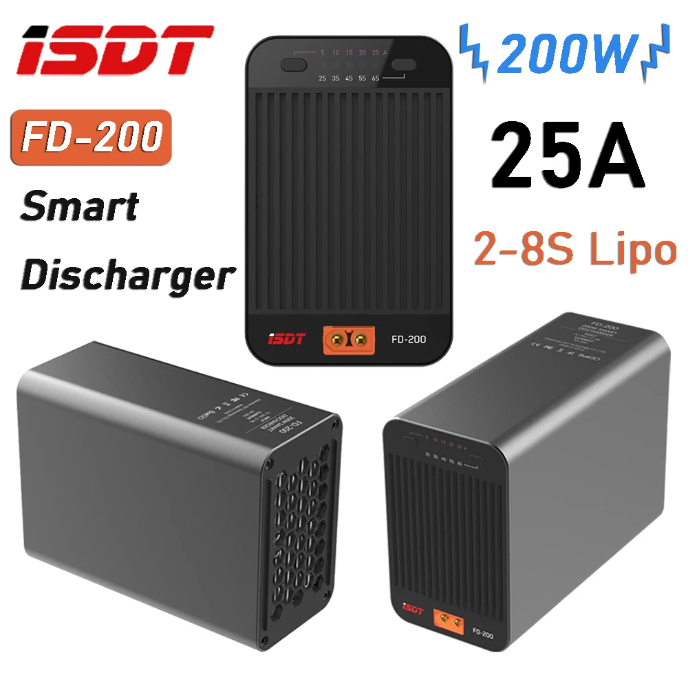 ISDT FD-200 200W 25A Ondersteuning 2-8S Lipo Batterij Smart Control Draadloze APP Ontlader voor RC Model Vliegtuig Drone Auto Boot Onderdelen