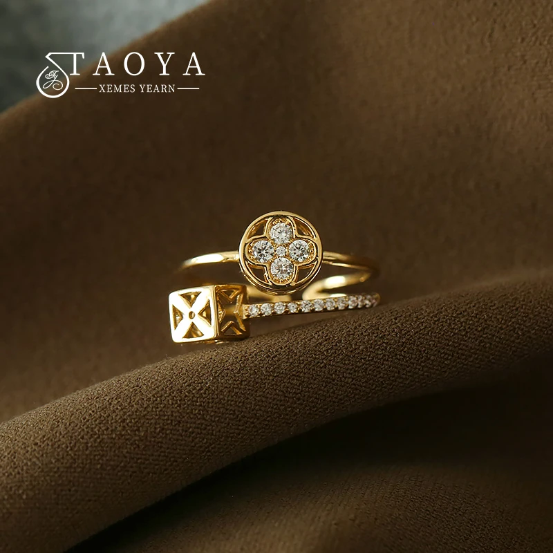 2023 Classic Design Double Layer Flower Shape Gold Color Open Ring Luxury Accessories for Korean Fashion Jewelry Girls' Fingers