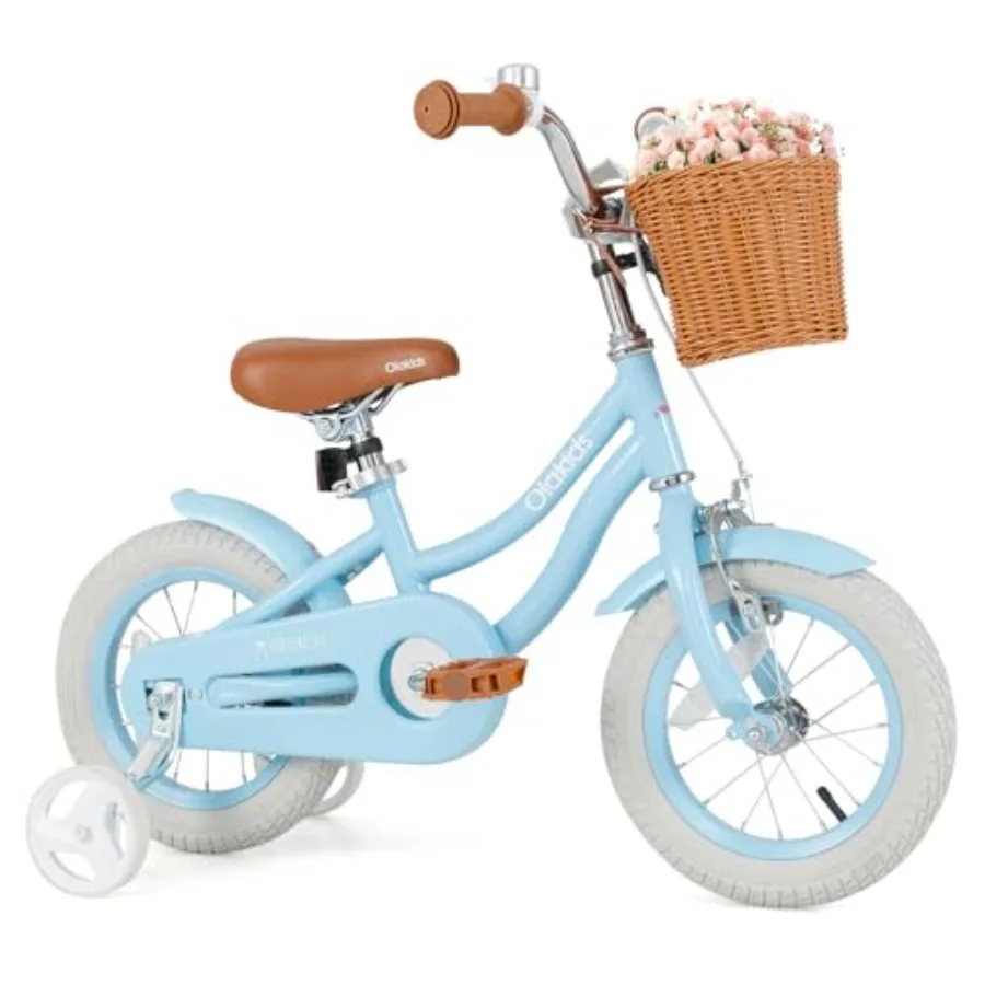 12 14 16 18 20 Inch Bike with Training Wheels Rattan Basket Safety Bell Adjustable Seat and Handlebar for Toddlers Girls Boys B