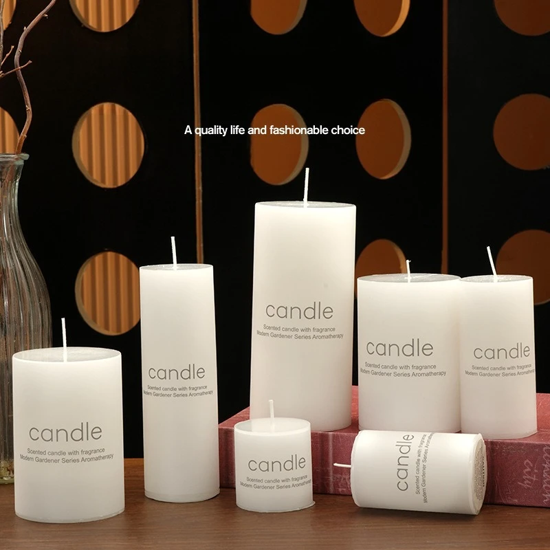 Classic European-style Ivory White Large Cylindrical Scented Candles Romantic Wedding and Hotel Decoration Pole Wax  Acetamide