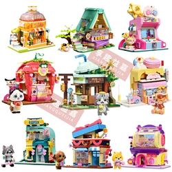 New Lovely Street Girls Sets Cat Strawberry House Building Block Creative Mike Tea Store Bricks DIY Holiday Kids Girl Toys Gifts