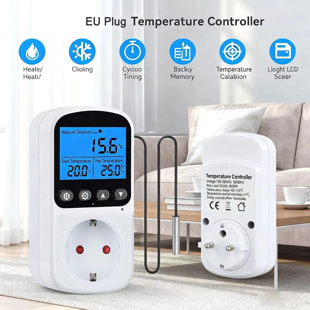 1PC EU Outlet Plug Digital Thermostat Socket Temperature Controller Timer Switch Accuracy Cooling Heating Regulator Thermometer