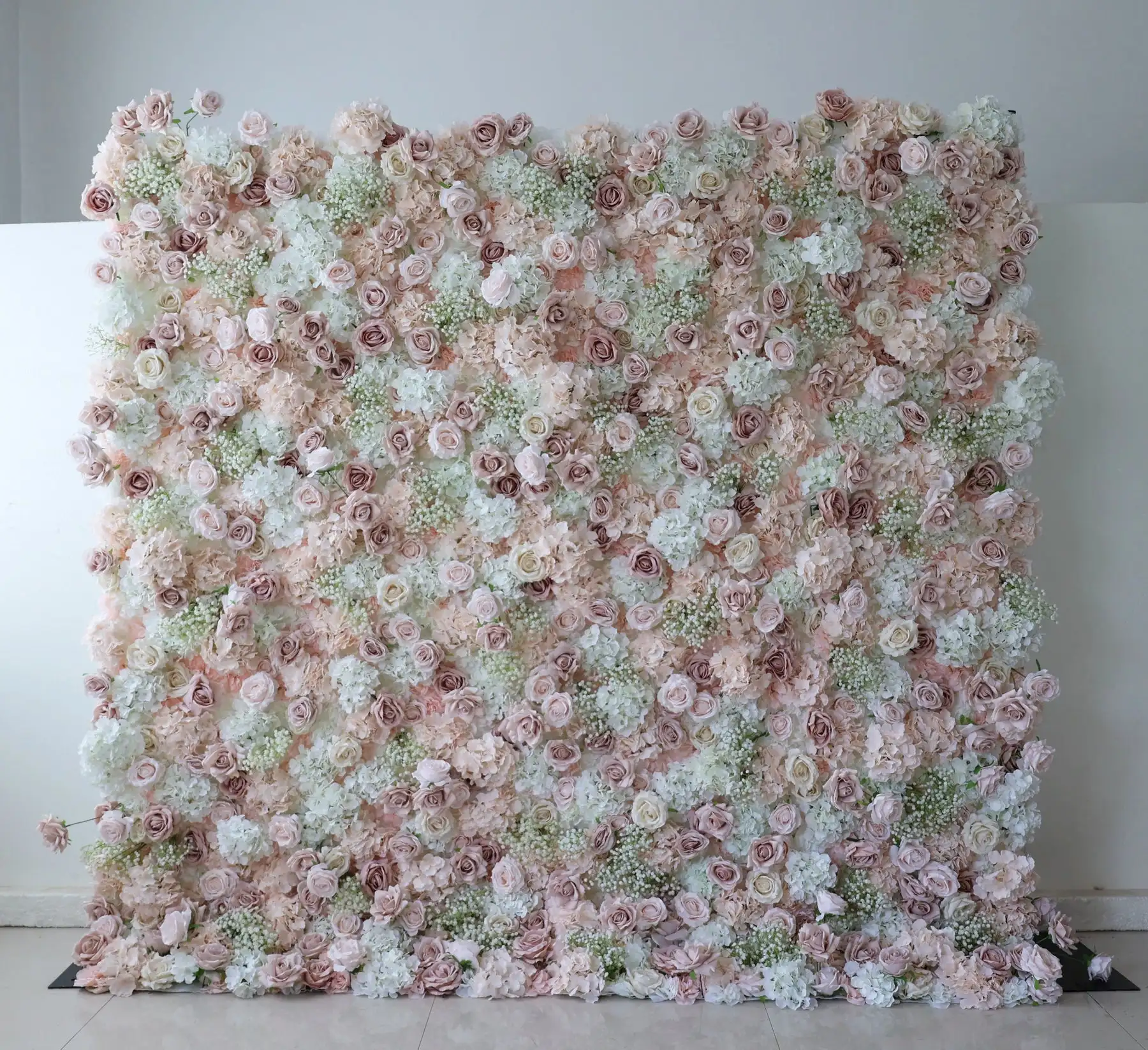 Royal Dried rose series green hydrangea 3D luxury Curtain Flower Wall Wedding Backdrop Milan Turf Plant Wall Window Display