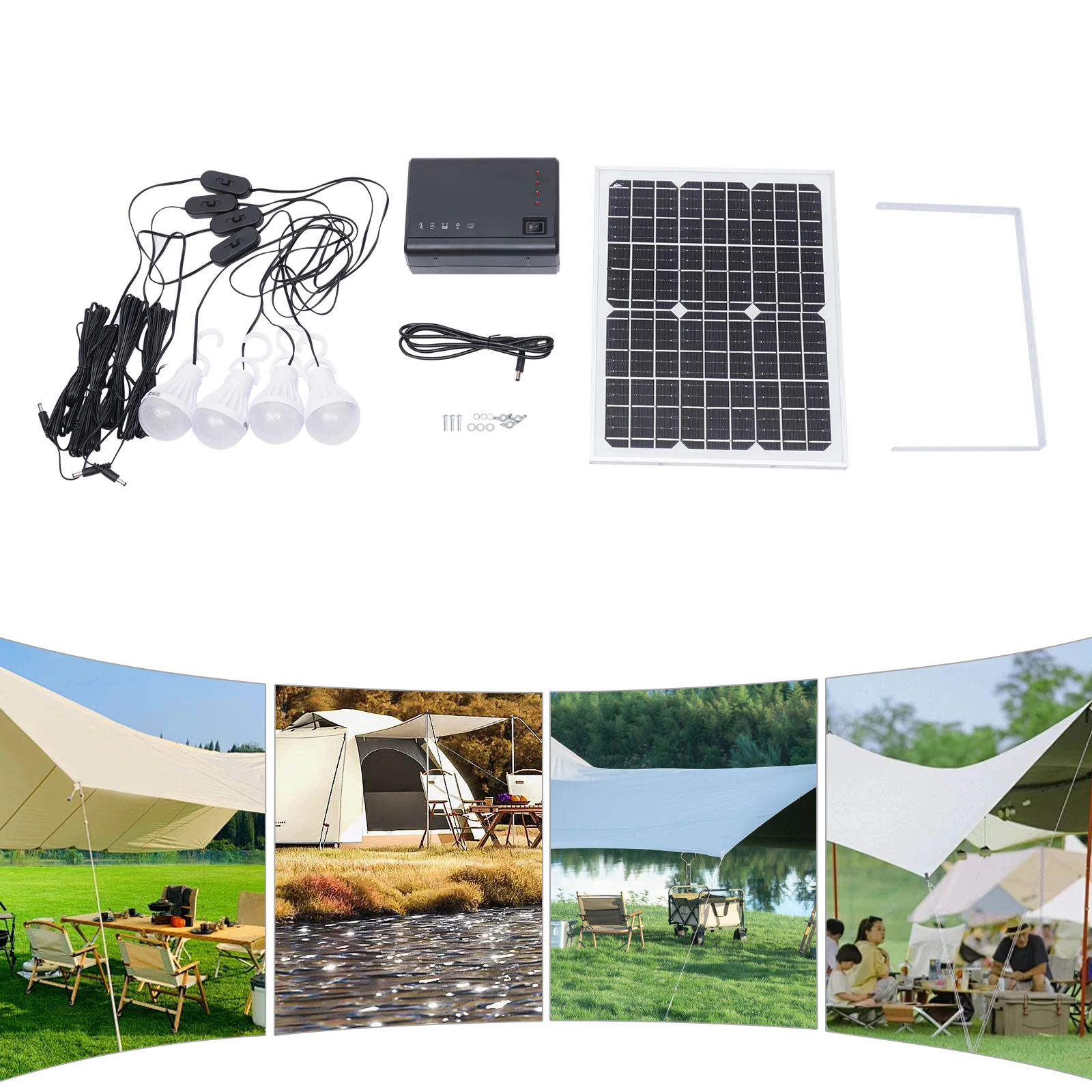 12V 4A Solar Power Generator with 18V 12W Solar Panel, USB Output, 4 LED Bulbs, Charging Time 16 Hours, Ideal for Appliances