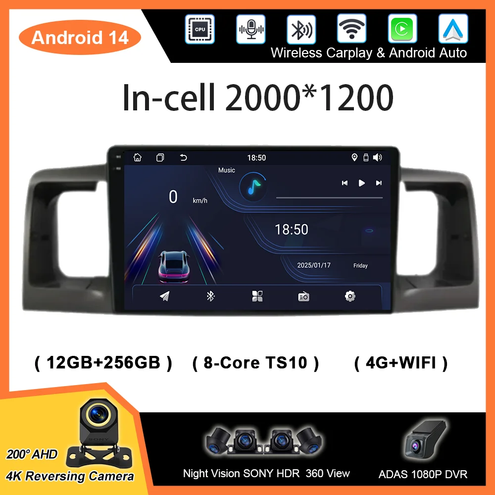 

Android Auto для Toyota Corolla E120 BYD F3 2007-2011 Автомобильный радиоприемник Видео Мультимедийный плеер GPS-навигация Внутренний QLED экран 2Din