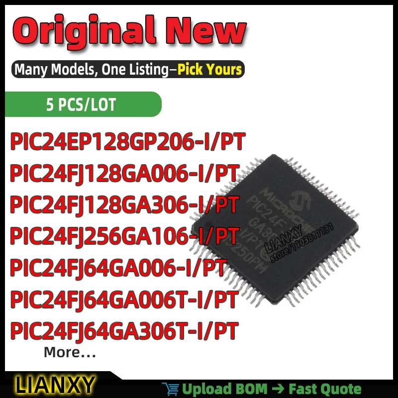 PIC24FJ64GA006-I/PT PIC24FJ128GA006-I/PT PIC24FJ256GA106-I/PT PIC24FJ128GA306-I/PT PIC24EP128GP206-I/PT TQFP-64