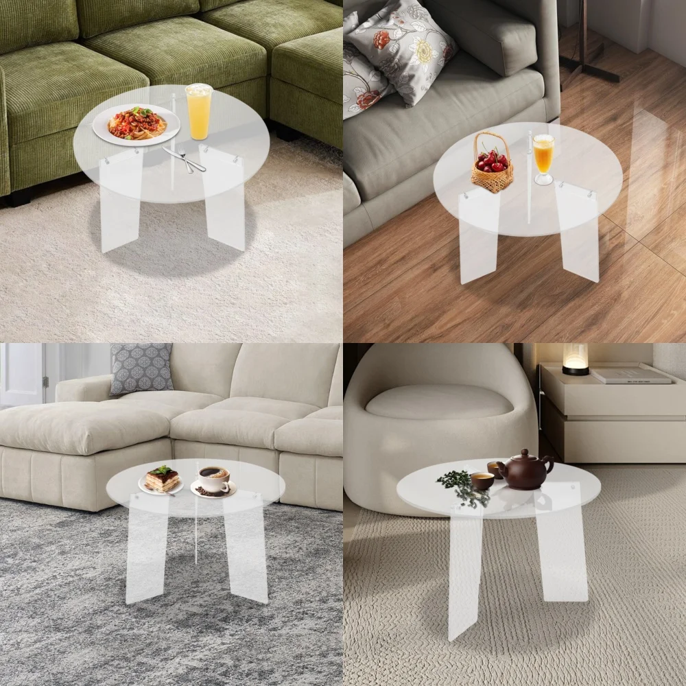 

Café TablesClear Acrylic Round Side Table 15.7 Inch High Modern Coffee Table for Living Room