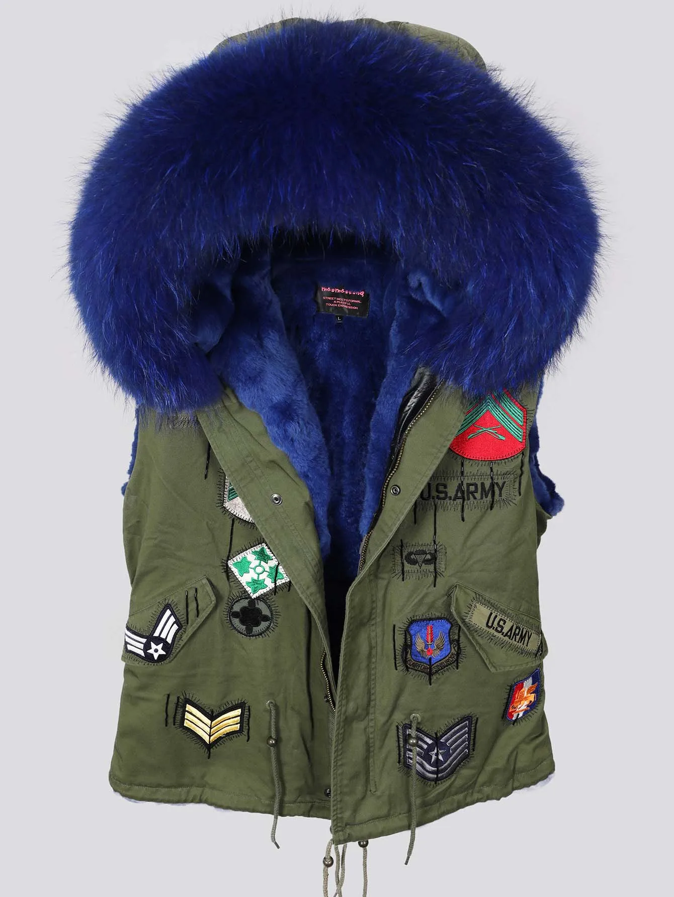

2024 Pink New Maomaokong Women's Winter Jacket With Natural Fur Collar Real Rabbit Fur Lining Coat Fashion Embroidery Vest