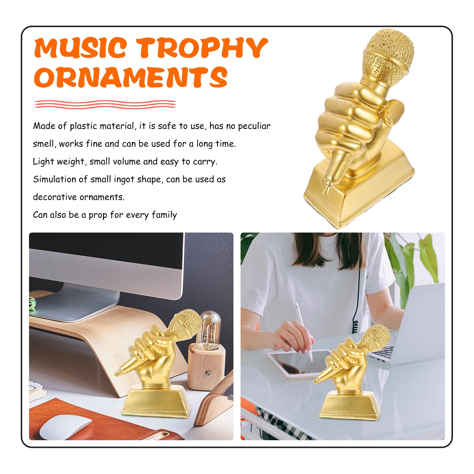 Trofeo in resina Microfono Ornamento Trofeo musicale per bambini Superficie liscia Nessuna sbavatura Trofei di longevità stabili Trofei