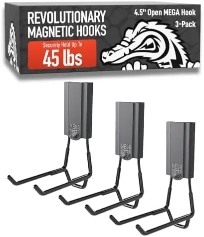 

Магнитные крючки GATOR MAGNETICS MEGA 4.5 дюйма, сверхмощные, 45 фунтов, с легким отсоединением, нескользящие – 3 шт.