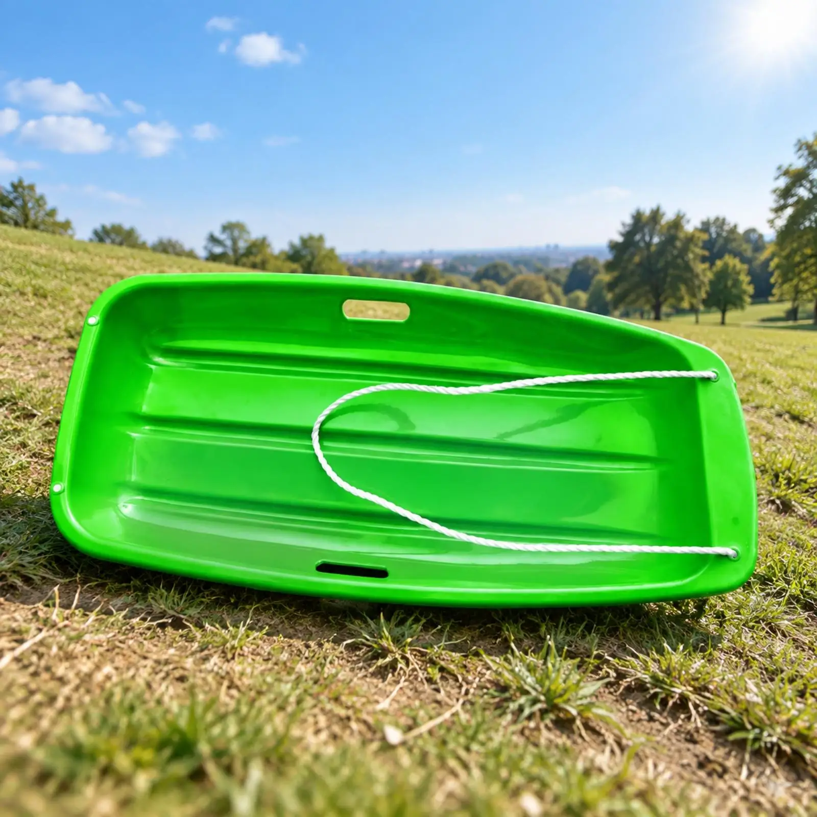 HDPE Sled for Kids Snow Sliding Board with Pull Rope Handhold Openings for Family Leisure on Snowy Hills and Beach Slopes