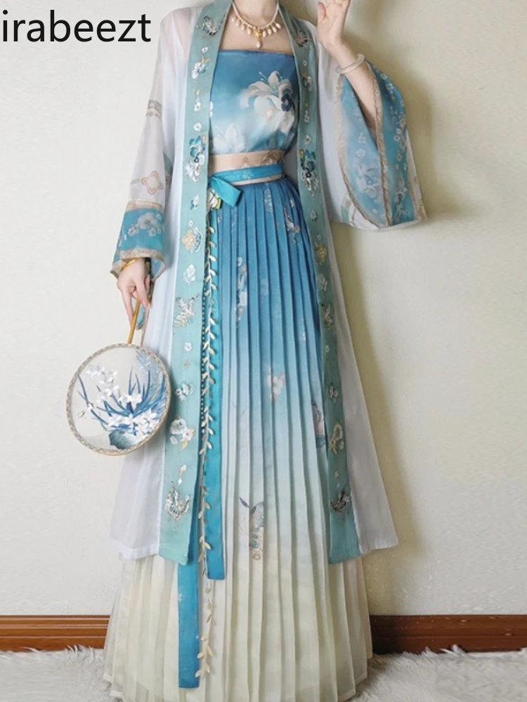 

Women's Song Dynasty Hanfu Outfit Embroidered Long Shirt High Waist Skirt Casual Spring Summer Traditional Chinese Costume Set