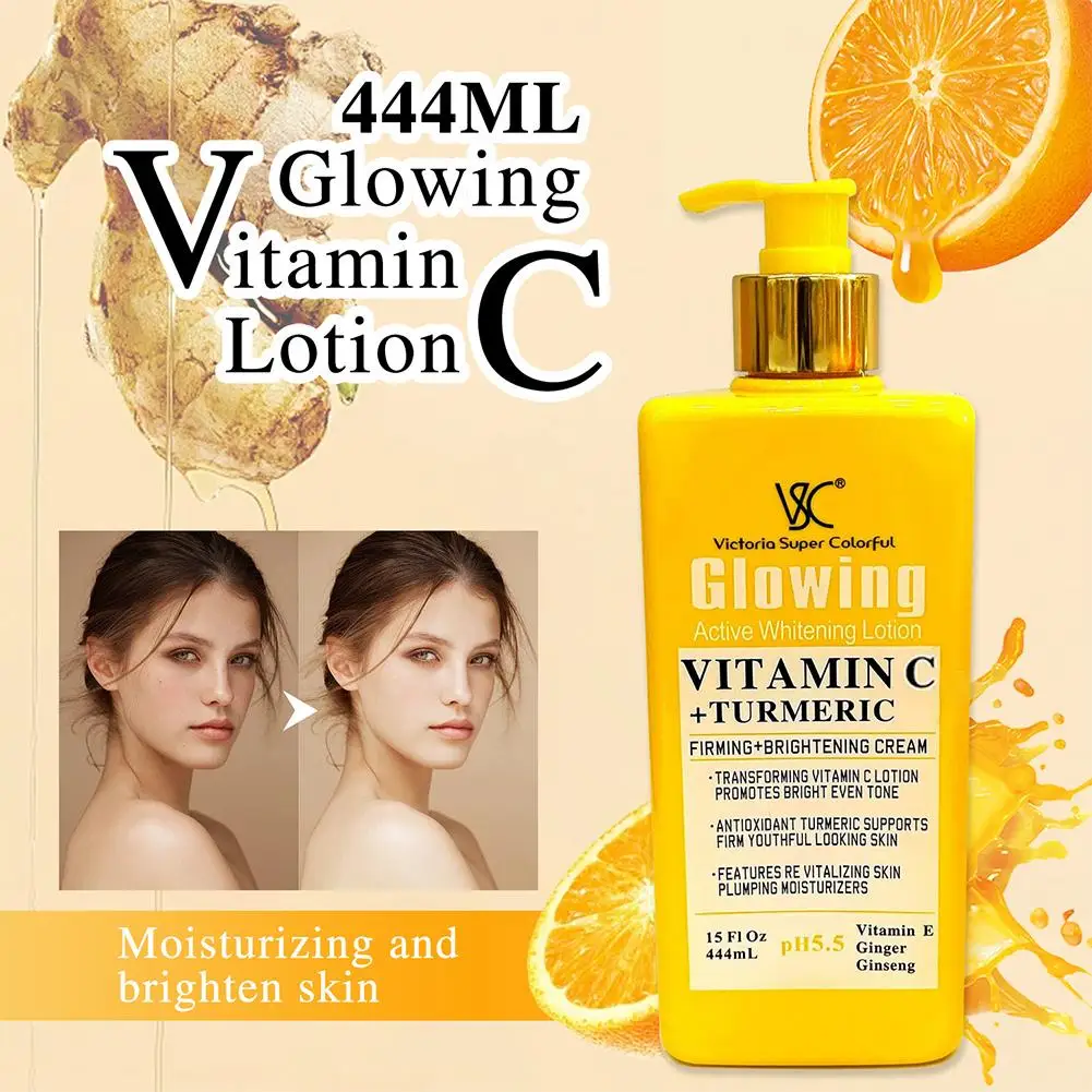 Vitamin C Body Lotion with Turmeric Ginger Ginseng Moisturizing Brightening Cream for Uneven Tone Dry Dull Skin