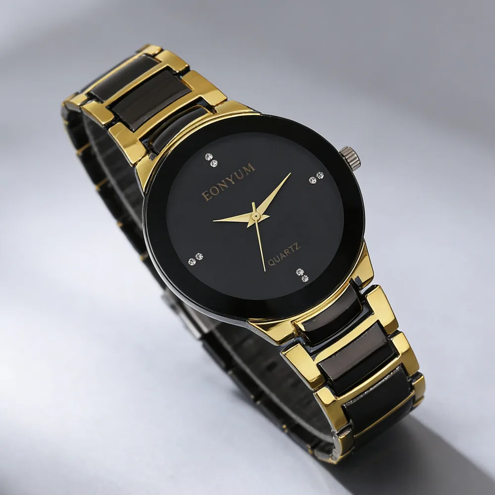 

Винтажные изысканные мужские часы EONYUM, стильные черно-золотые кварцевые наручные часы, модные элегантные повседневные часы Relogio Relojes