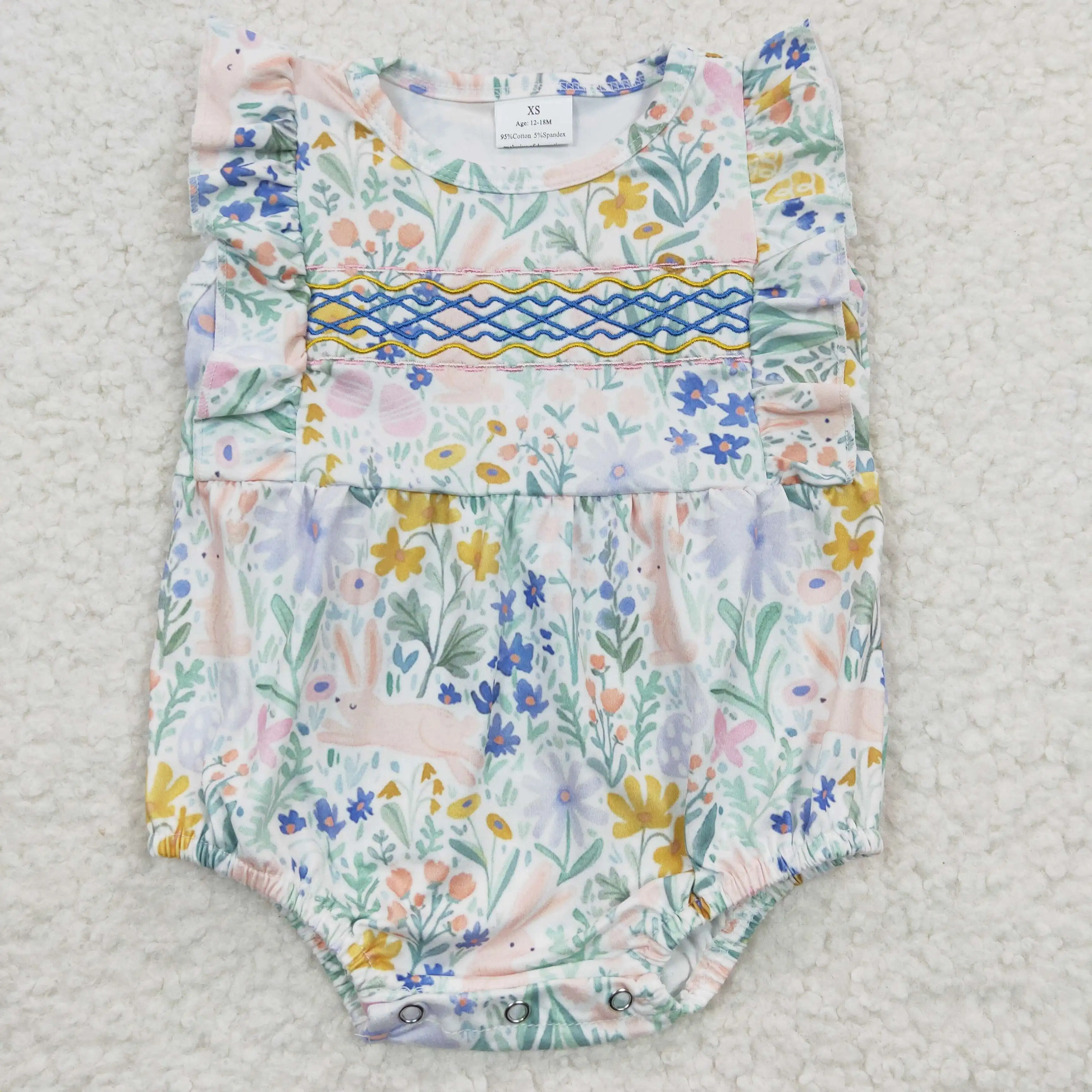 

New Design RTS NO MOQ Spring Infants Girls Bodysuit Newborn Embroidery Clothing Baby Floral Toddler Rompers