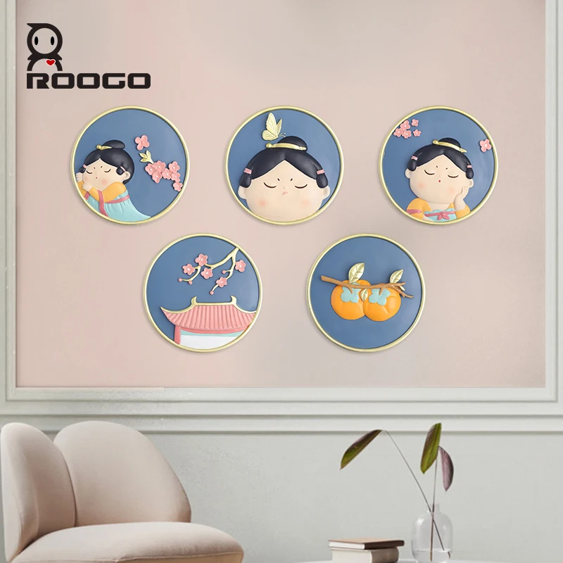 ROOGO Chinese Style Resin  Figurine Crafts Wall Hanging Decoration Pendant Living Room Girl Bedroom Gift