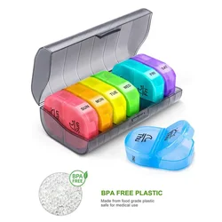 ABS Weekly Pill Box Organizer Case Portable 2 Times A Day Vitamin Tablet 14 Grids Large Storage Travel for Medicine Fish Oils