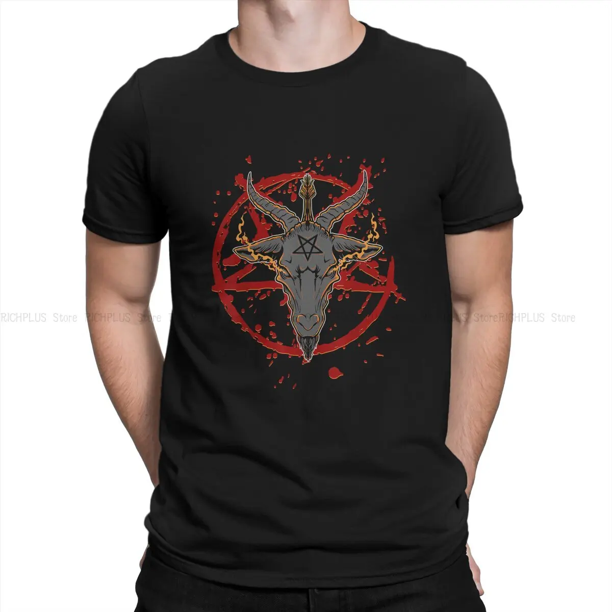 Pentagram Satanist TShirt For Male Satanic Baphomet Goat Clothing Novelty Polyester T Shirt Soft