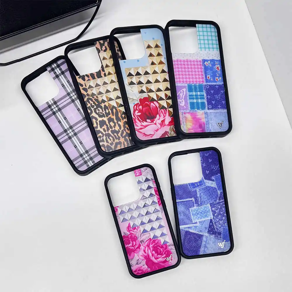 

Wildflower 3D Leopard print Phone Case for iPhone 16 15 14 13 12 Pro Max Plus 16pro 15promax WF splice girl Cartoon Cover tartan