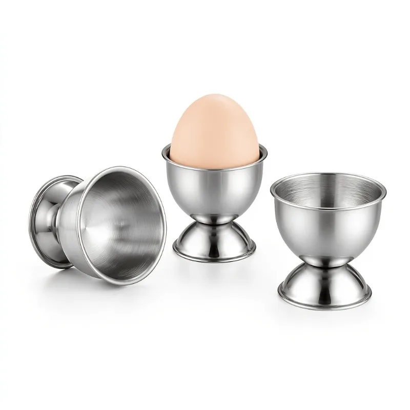 3pcs Stainless Steel Egg Cup, Silver Egg Holder, Durable Egg Cups, Practical Kitchen Gadgets, Suitable for Both Hard,boiled