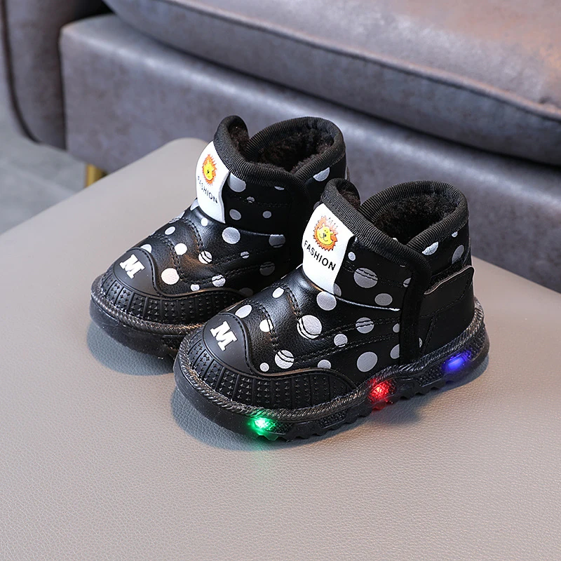 Botas de nieve con luz Led para niños y niñas, zapatos de fondo plano de tela antideslizante para cuna