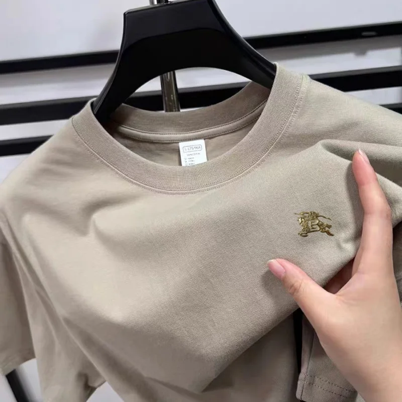 100 القطن الصيف جديد الرجال س الرقبة تي شيرتات قصيرة الاكمام العلامة التجارية الأصلية رائعة الصدر شعار طباعة تصميم عادية تنوعا الرجالية