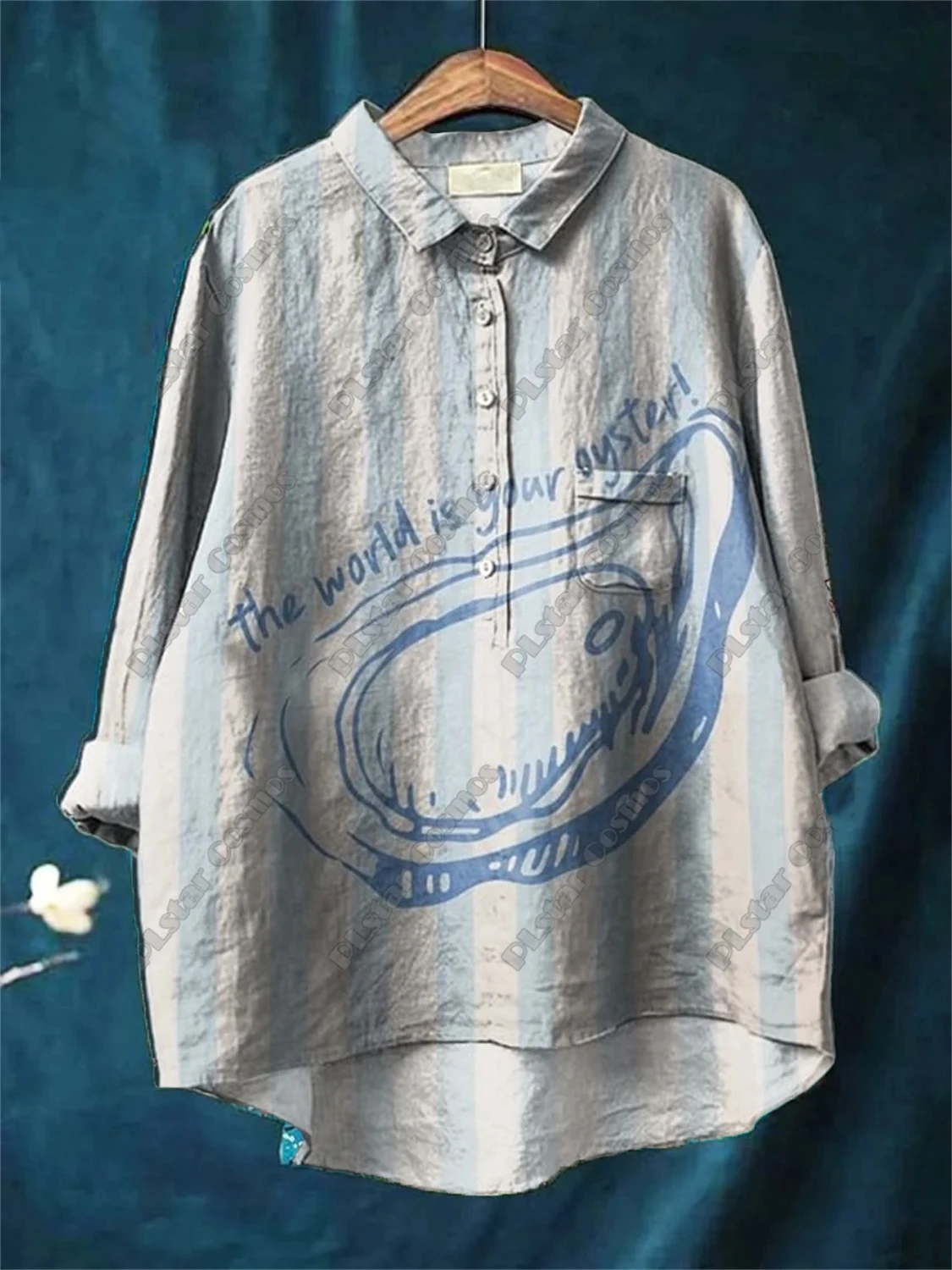 مطبوعات حيوانات كلاسيكية وجذابة مطبوعة ثلاثية الأبعاد للقمصان النسائية غير الرسمية والواسعة مع أزرار للنزهات غير الرسمية