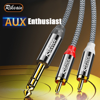 Professional 6.35mm 2RCA Audio Cable Gold Plated Jack To 1/4Inch Male TRS Stereo Adapter Cable for Speaker AV Receiver Amplifier