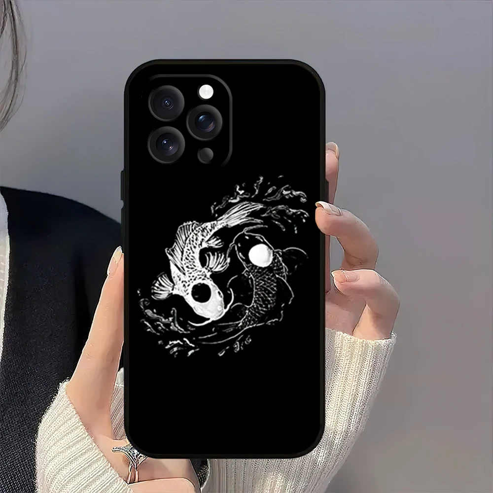 Tai Chi Moon Art Yin Yang Tree Cool Fashion Phone Case for iPhone 12 11 14 15 13 16 Max Plus Pro Black Soft Silicone Cover