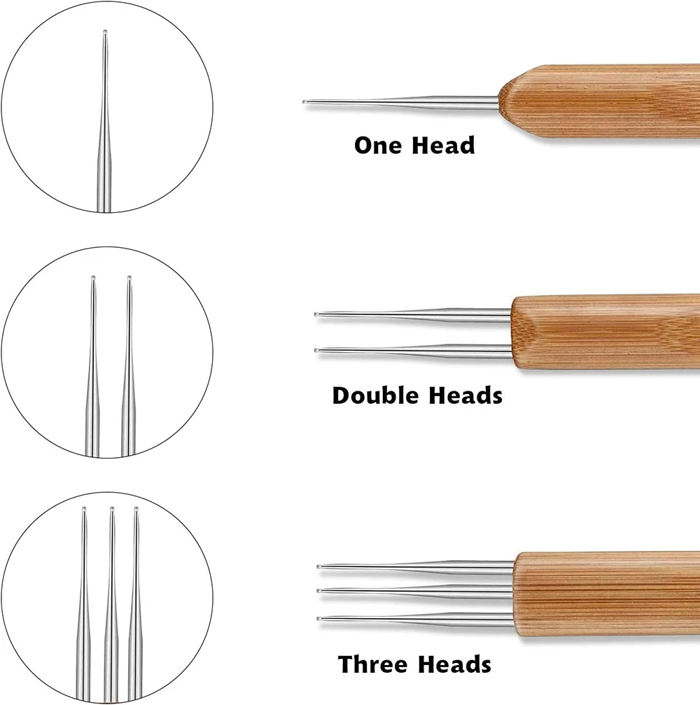 Szydełko do dredów peruka igła 1/2/3 haczyk igła narzędzie do przedłużania włosów warkocz 0.5Mm/0.75Mm bambusowy uchwyt igły