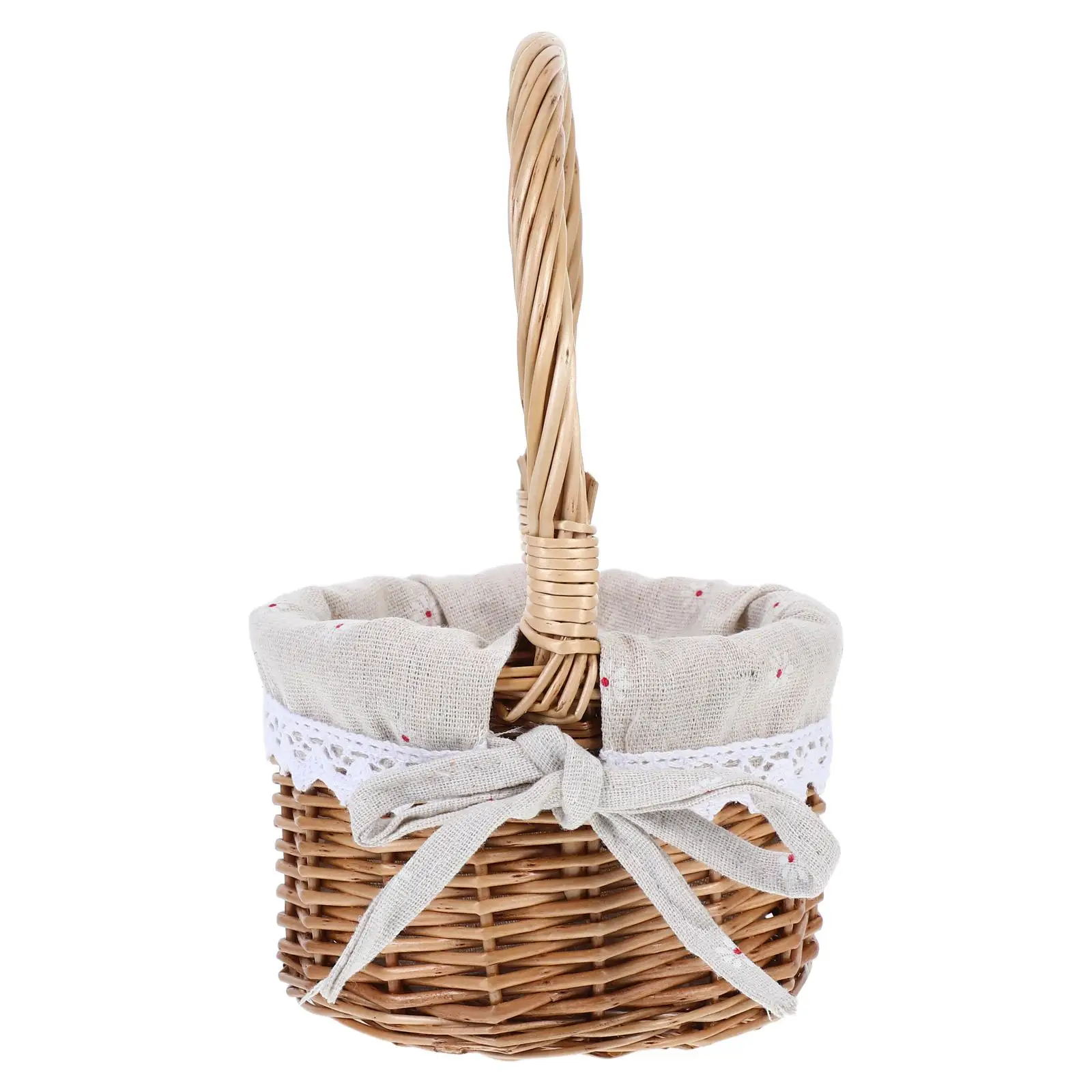 

Handmade Willow Basket Small Round Wicker Elegant Portable Wedding Princess Style Unique Handwoven Picnic Flower Girl Baby