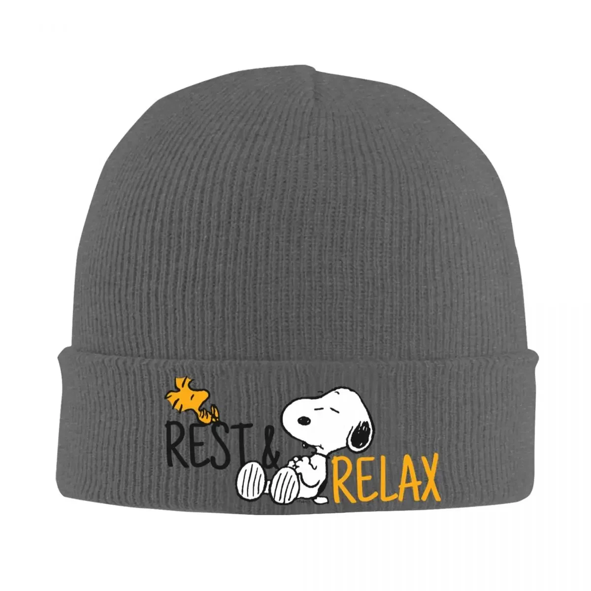 Snoopy Woodstock Lazy Days Knitted Caps for Women Men Beanies Winter Hats Acrylic Classic Comic Peanuts Warm Melon Cap