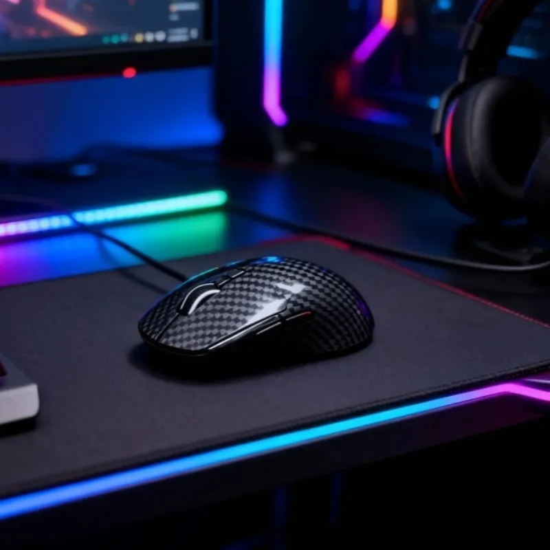 Carbon fiber effect wireless mouse Bluetooth 2.4G wired three-mode charging lightweight e-sports game