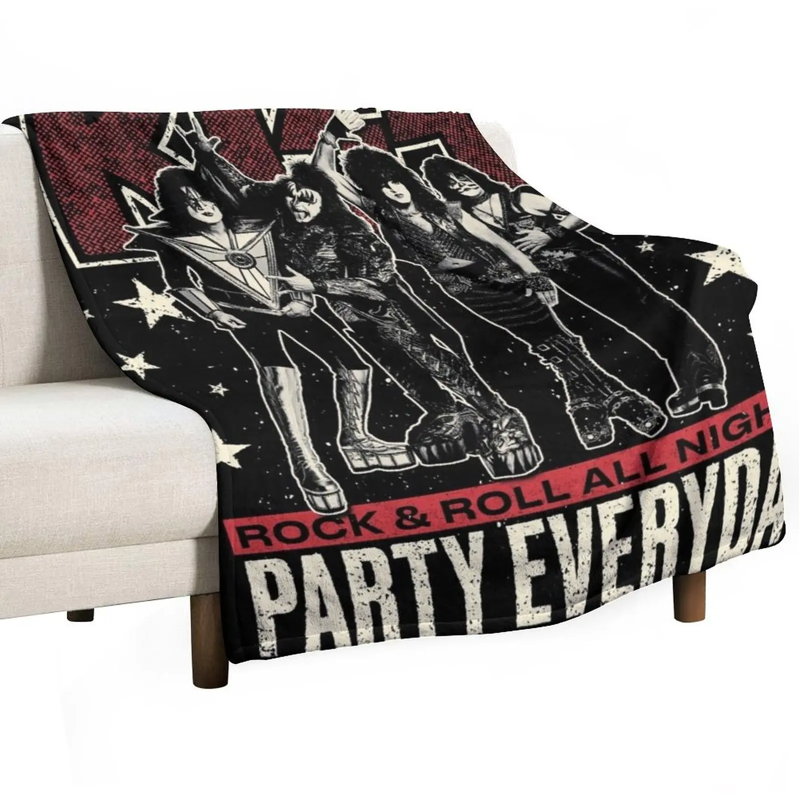 KISS - ROCK AND ROLL ALL NIGHT & PARTY EVERYDAY ! Throw Blanket Custom Retros Blankets